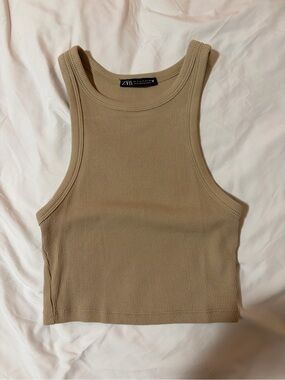 Zara Ribbed Tank Crop Top - Tan